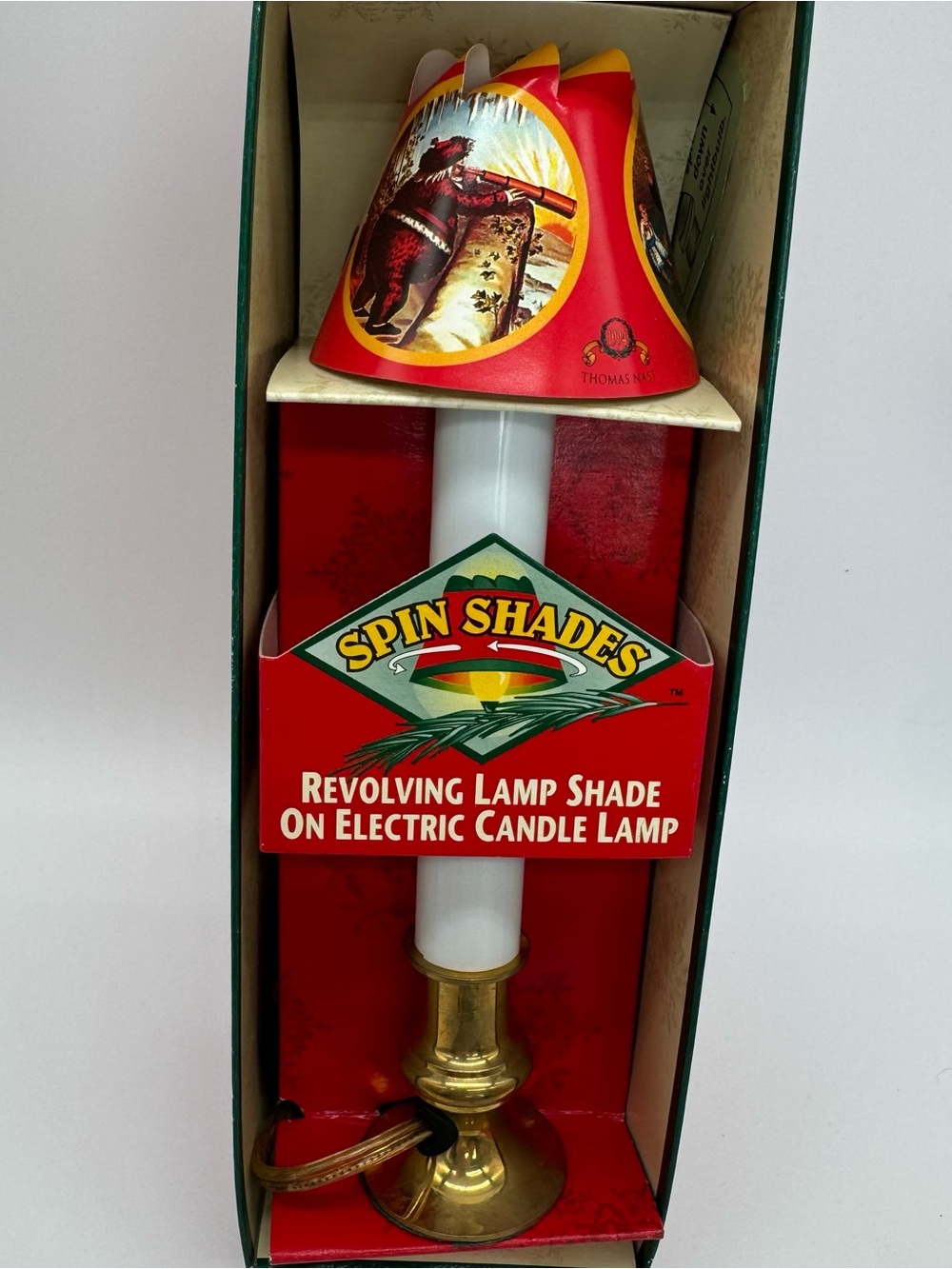Vintage 1994 Spin Shades Revolving Christmas Santa Electric Candle Lamp Boxed